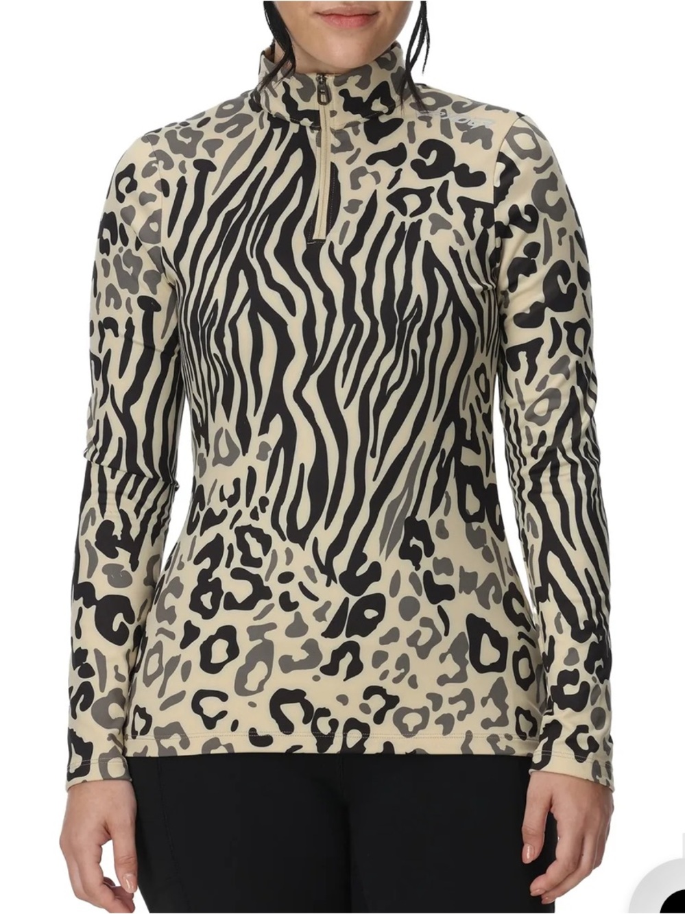 Spyder Vivid Half Zip T-Neck Pullover in Animal
Print Tan & Black Size Small
